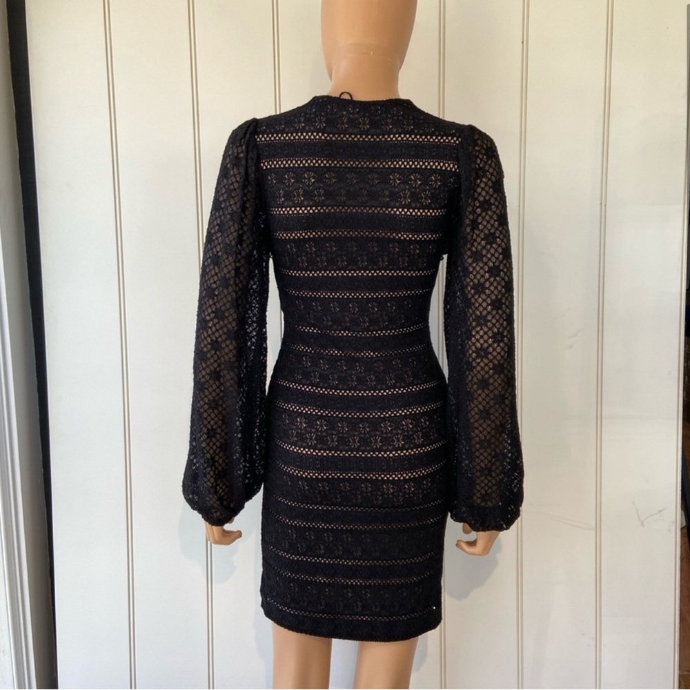 Nightcap Black Long Sleeve Lace Knit V-Neck Dress - Picture 2 of 4